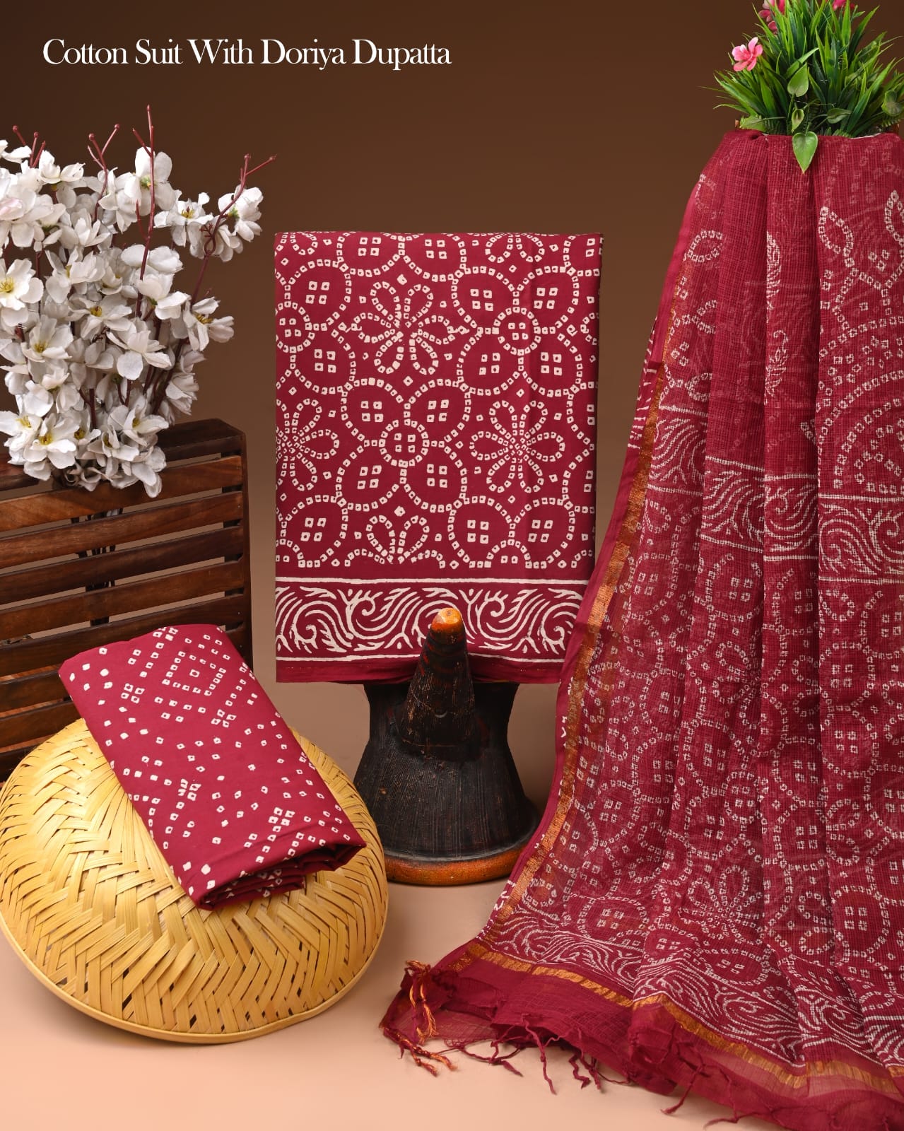 Pure Cotton Hand Block Printed Suit Set With Kota Doria Dupatta