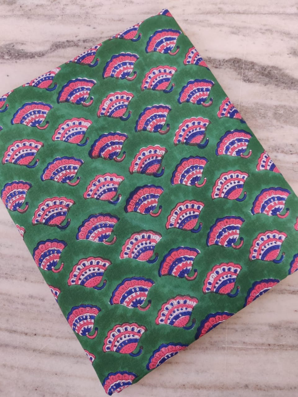 (Pre-cut 1.90 Meter) Pure Soft Cotton Hand Block Printed  Fabric