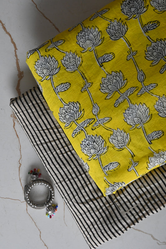 Pure Soft Cotton Handblock Printed 2PC Top-Bottom Suit Set (2.50 Meter Each)