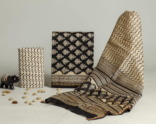 Designer Handblock Printed Chanderi Silk Suit Set
