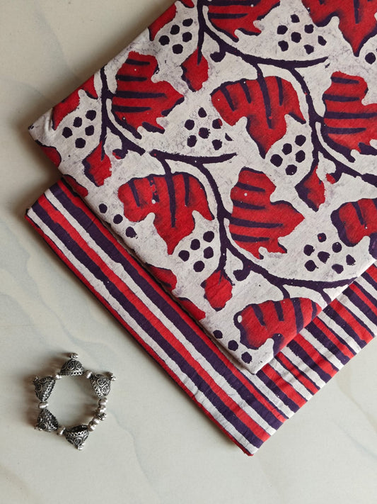 Pure Soft Cotton Handblock Printed 2PC Top-Bottom Suit Set (2.50 Meter Each)