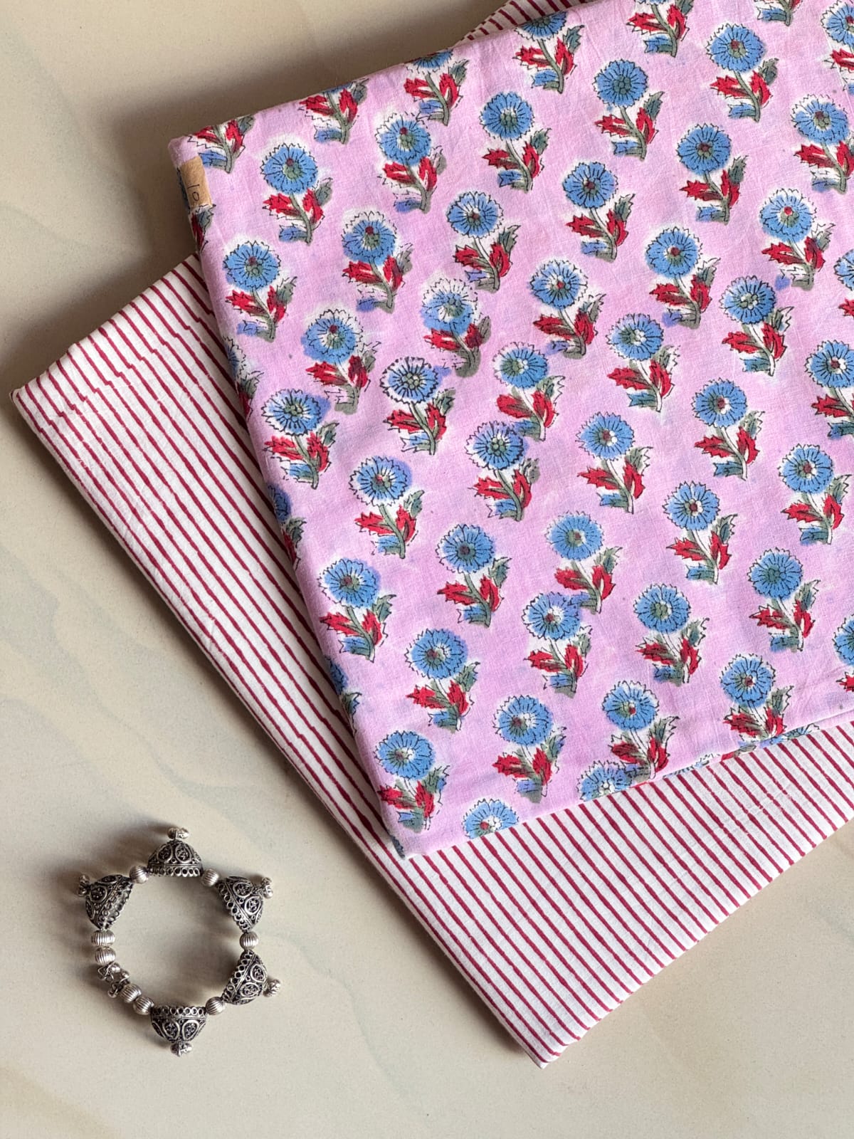 Pure Soft Cotton Handblock Printed 2PC Top-Bottom Suit Set (2.50 Meter Each)