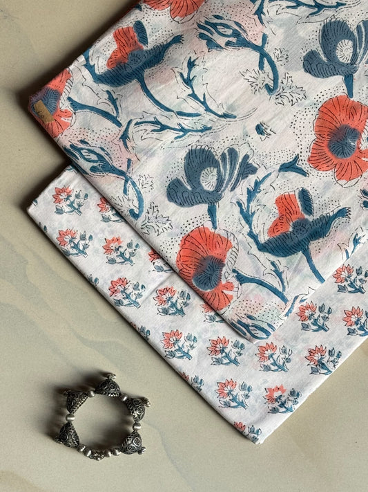 Pure Soft Cotton Handblock Printed 2PC Top-Bottom Suit Set (2.50 Meter Each)