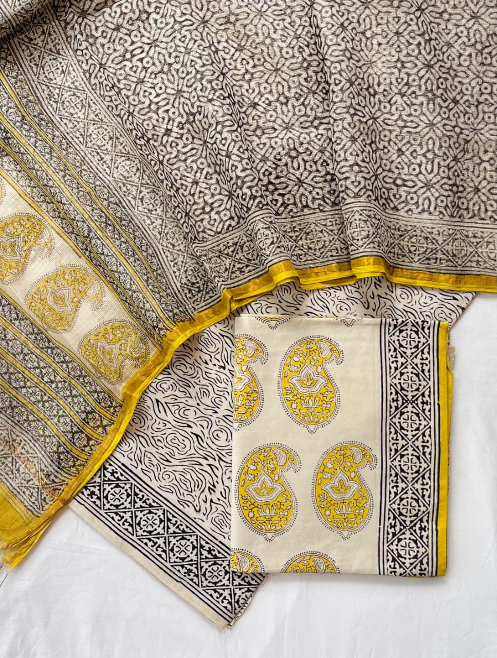Pure Cotton Hand Block Printed Suit Set With Kota Doria Dupatta