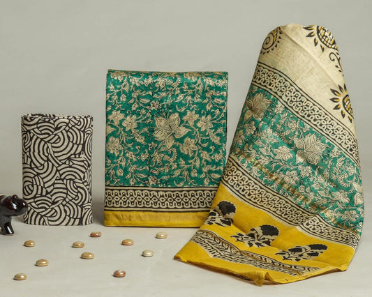 Designer Handblock Printed Chanderi Silk Suit Set