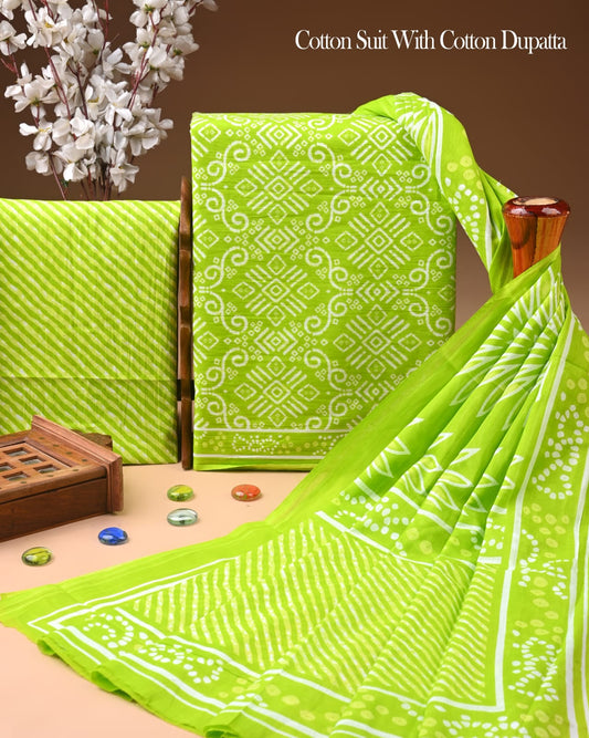 Pure Soft Cotton Hand Block Printed Suit Set With Cotton Dupatta
