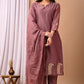 Elegant Coral Chanderi Silk Hand-Embroidered Suit Set with Dupatta