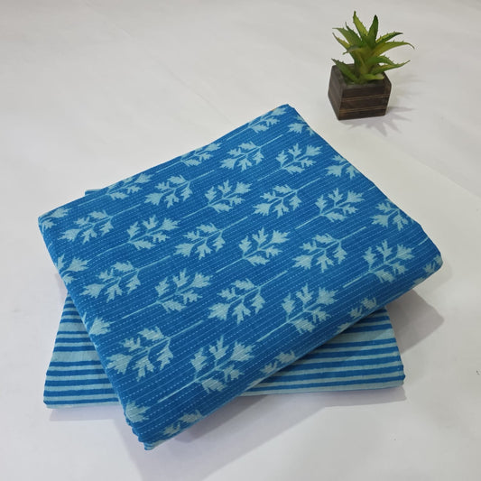 Pure Cotton Kantha Handblock Printed 2PC Top-Bottom Suit Set