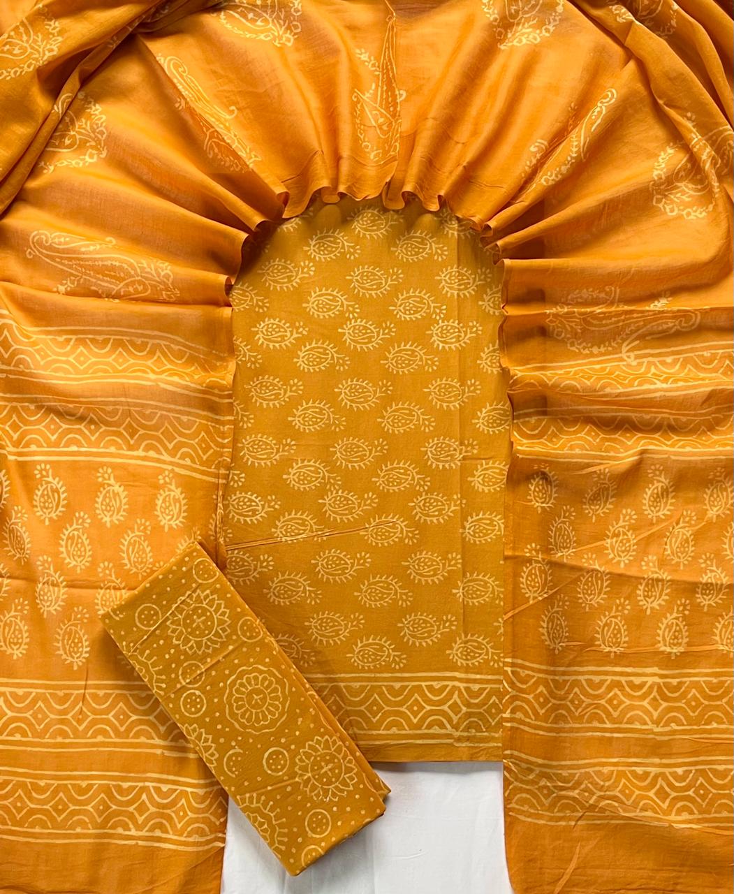 Pure Soft Cotton Hand Block Printed Suit Set With Cotton Dupatta