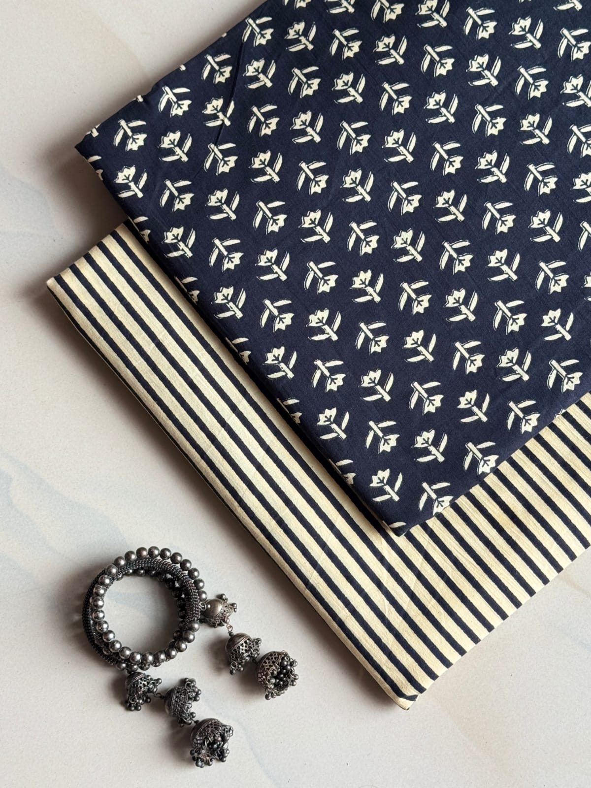 Pure Soft Cotton Handblock Printed 2PC Top-Bottom Suit Set (2.50 Meter Each)