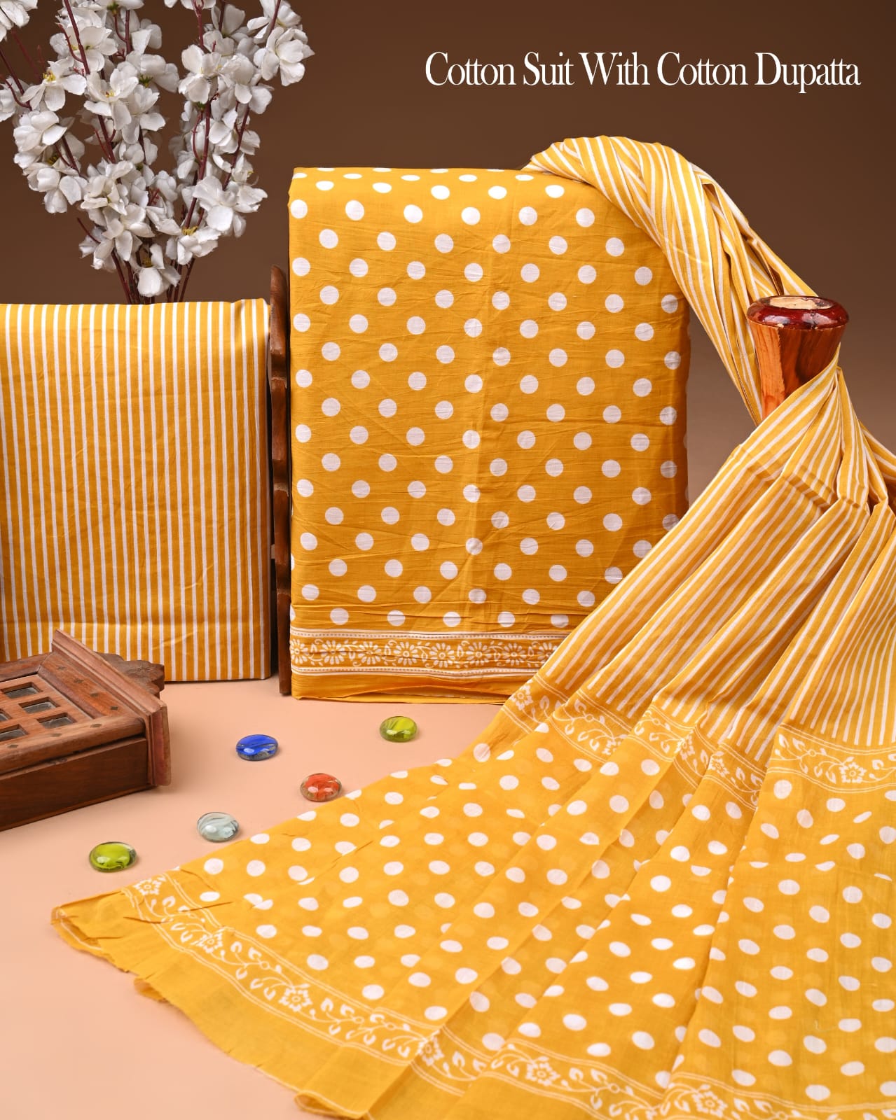 Pure Soft Cotton Hand Block Printed Suit Set With Cotton Dupatta
