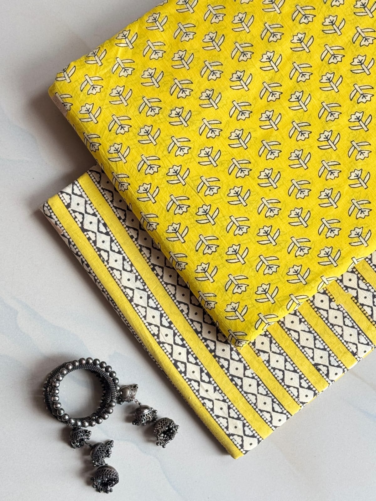 Pure Soft Cotton Handblock Printed 2PC Top-Bottom Suit Set (2.50 Meter Each)