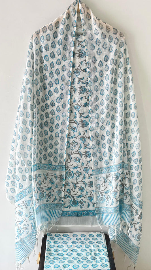 Premium Cotton Linen Hand Block Printed Cotton Linen Suit Set