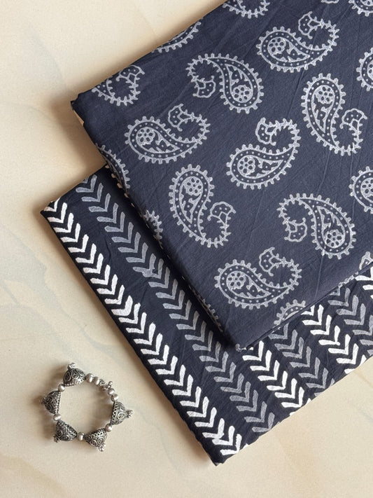 Pure Soft Cotton Handblock Printed 2PC Top-Bottom Suit Set (2.50 Meter Each)