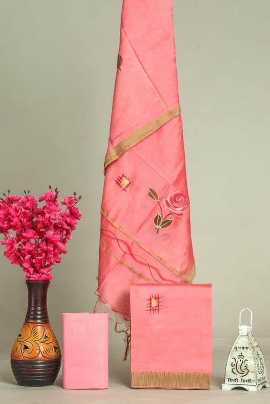 Designer Hand Painted Maheshwari Silk Suit Set