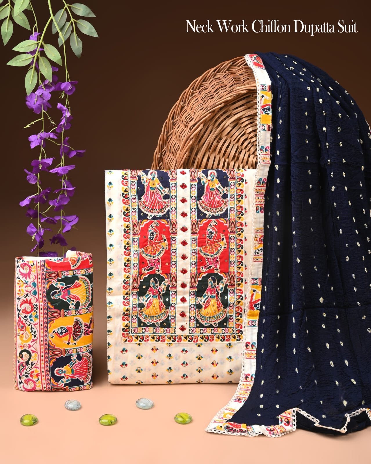 Premium Gota Patti Work Cotton Suit Set With Chiffon Dupatta