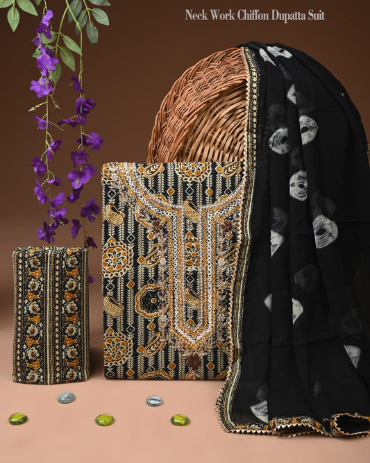Premium Gota Patti Work Cotton Suit Set With Chiffon Dupatta