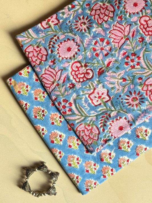Pure Soft Cotton Handblock Printed 2PC Top-Bottom Suit Set (2.50 Meter Each)