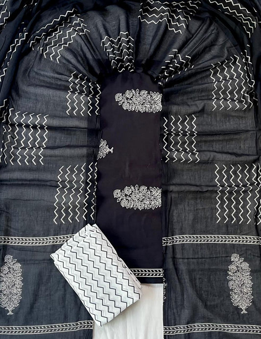 Pure Soft Cotton Hand Block Printed Suit Set With Cotton Dupatta