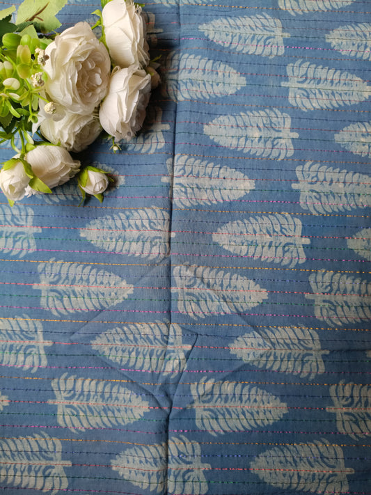 (Pre-cut 2 Meter) Pure Soft Cotton Hand Block Printed Lurex Fabric