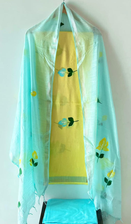 Premium Cotton Linen Hand Block Printed Cotton Linen Suit Set