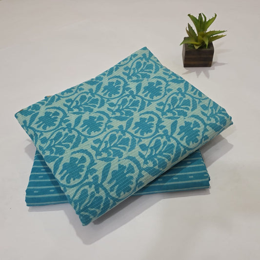 Pure Kantha Cotton Handblock Printed 2PC Top-Bottom Suit Set