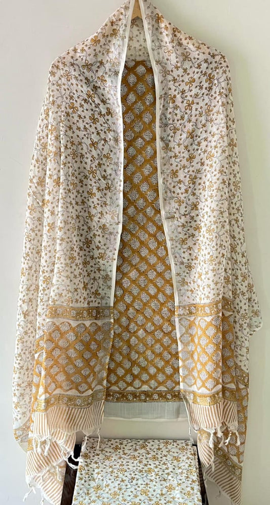 Premium Cotton Linen Hand Block Printed Cotton Linen Suit Set