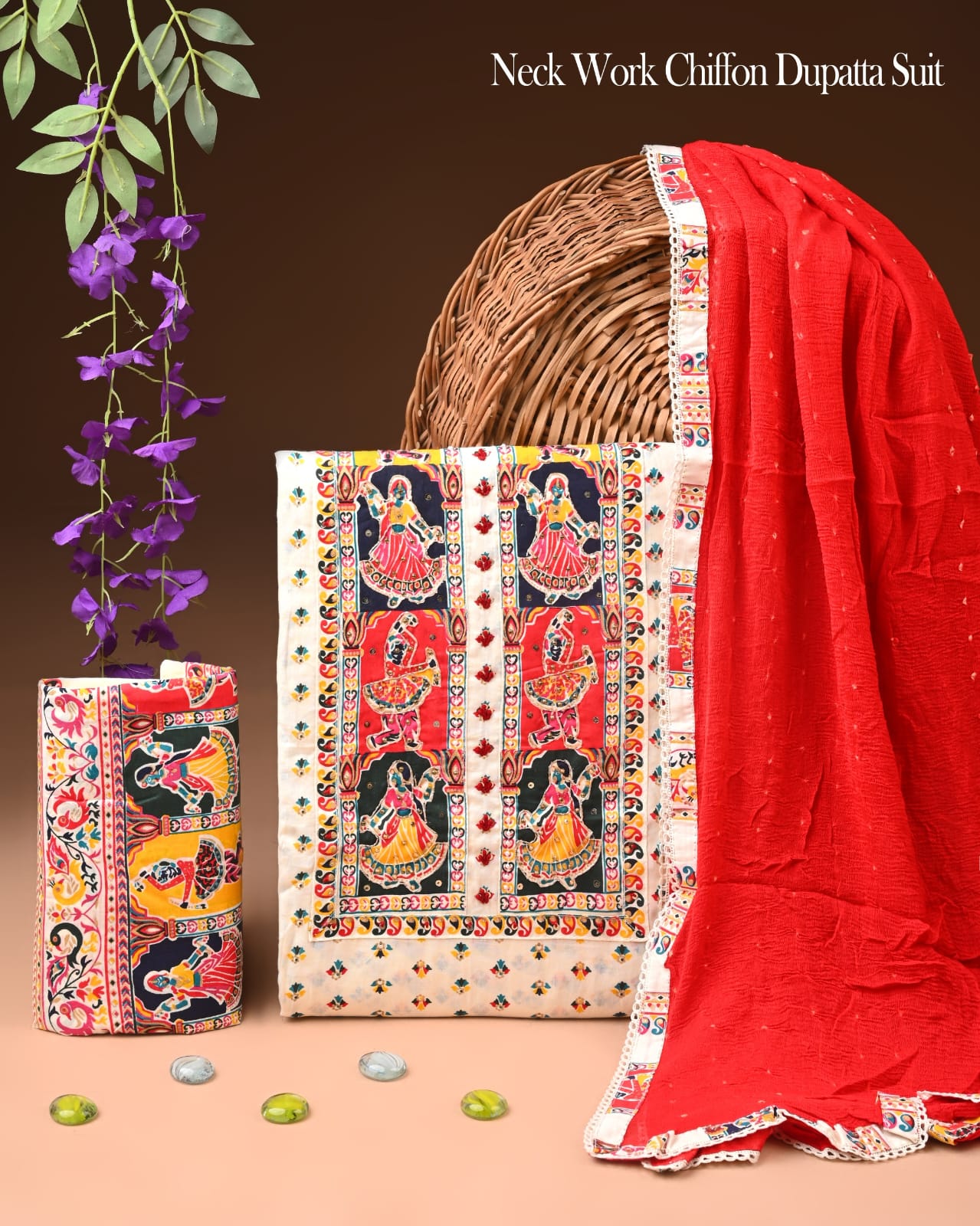 Premium Gota Patti Work Cotton Suit Set With Chiffon Dupatta