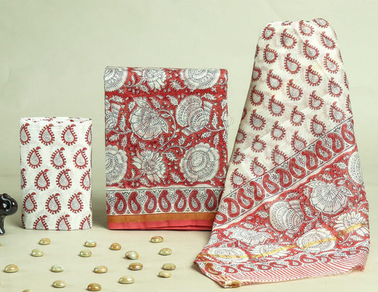 Designer Handblock Printed Chanderi Silk Suit Set