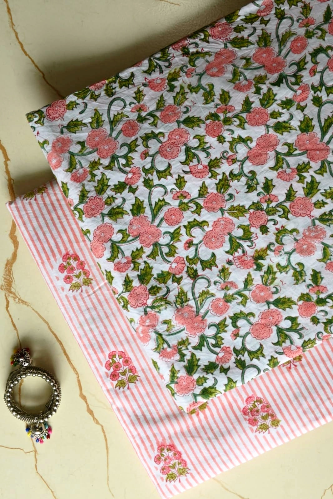 Pure Soft Cotton Sanganeri Handblock Printed 2PC Top-Bottom Suit Set (2.50 Meter Each)