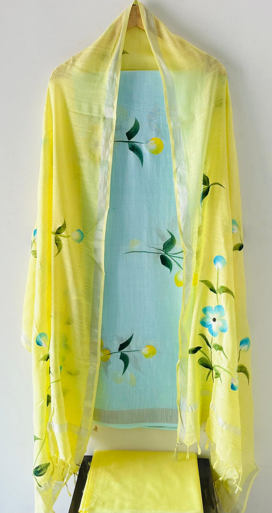Premium Cotton Linen Hand Block Printed Cotton Linen Suit Set
