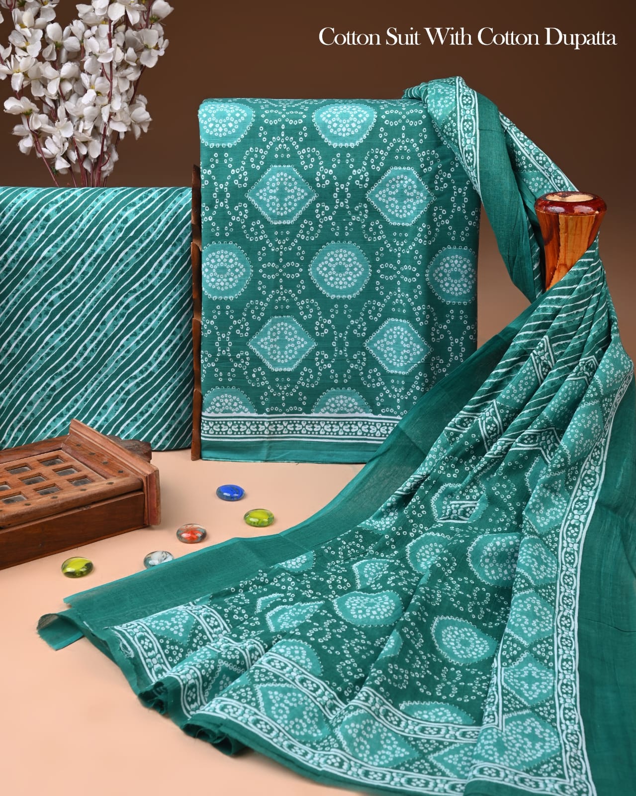 Designer Hand Block Printed Cotton Suit Set With Cotton Dupatta