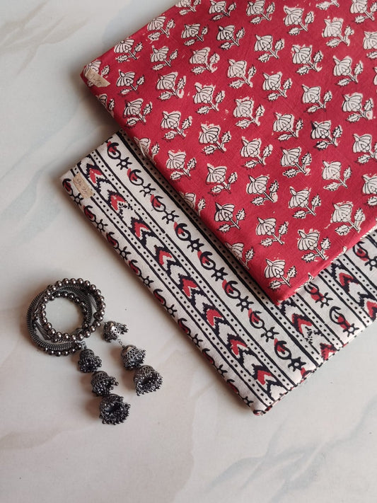 Pure Soft Cotton Handblock Printed 2PC Top-Bottom Suit Set (2.50 Meter Each)