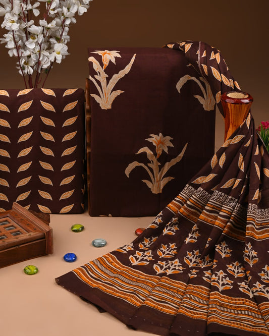 Designer Hand Block Printed Cotton Suit Set With Cotton Dupatta