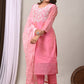 Elegant Coral Chanderi Silk Hand-Embroidered Suit Set with Dupatta