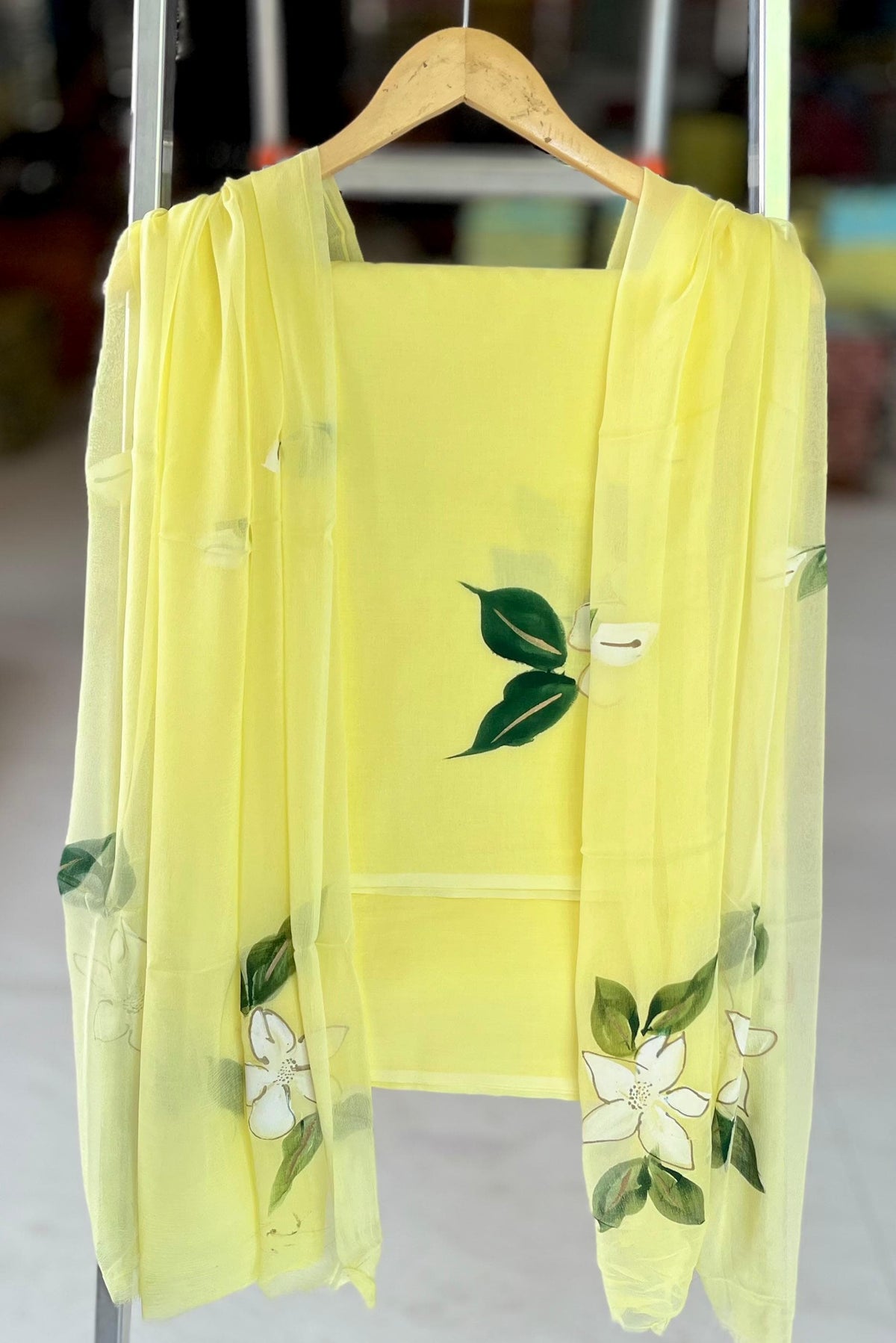 Pure Cotton Hand Block Printed Suit Set With Chiffon Dupatta