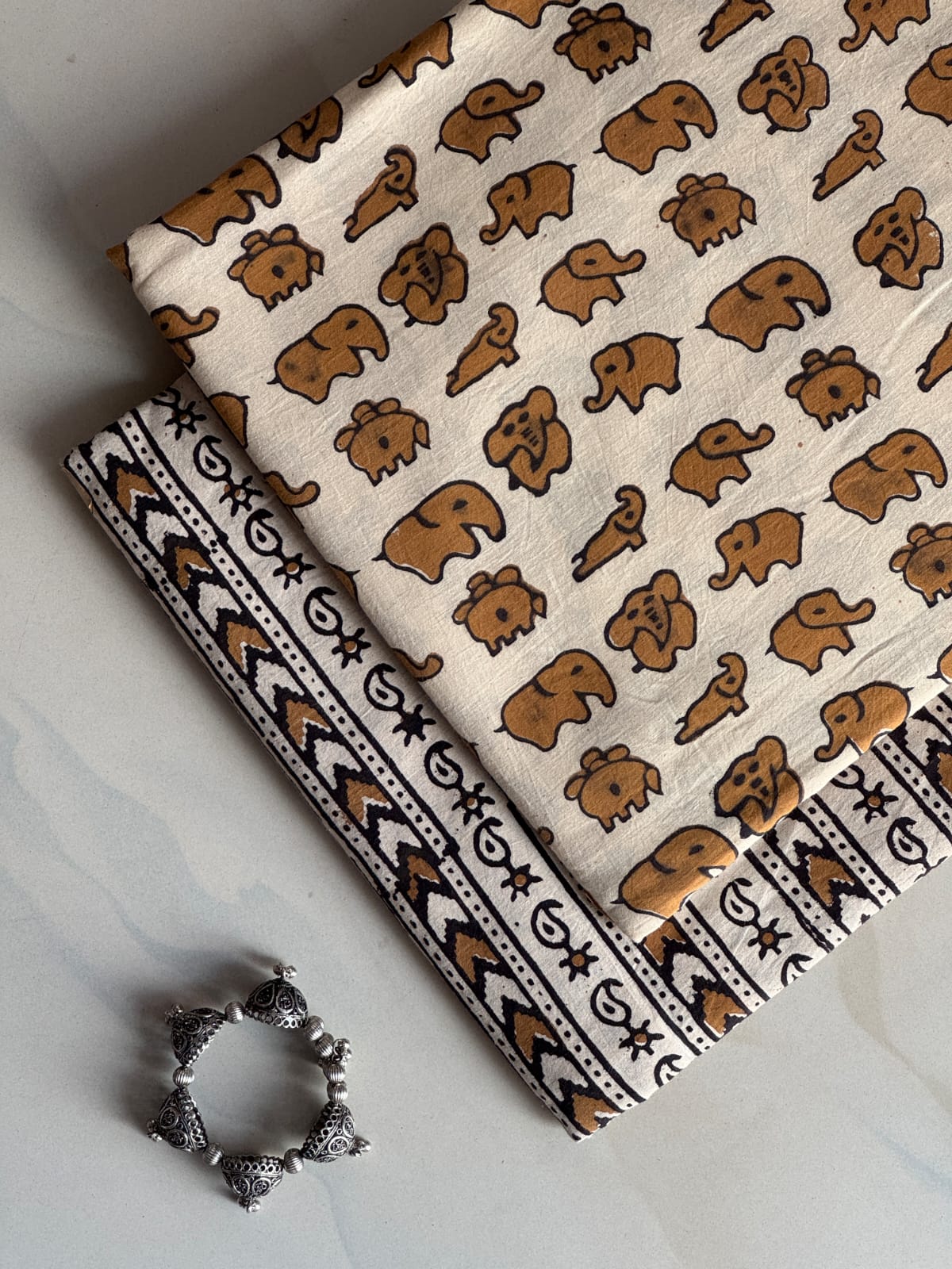 Pure Soft Cotton Handblock Printed 2PC Top-Bottom Suit Set (2.50 Meter Each)