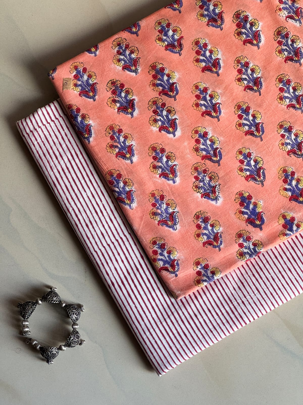 Pure Soft Cotton Handblock Printed 2PC Top-Bottom Suit Set (2.50 Meter Each)