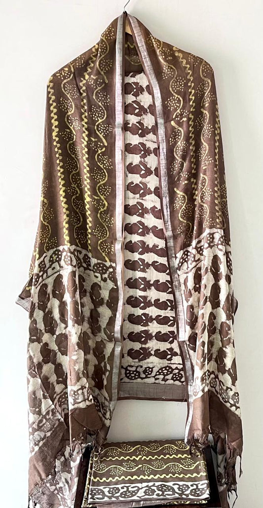 Premium Cotton Linen Hand Block Printed Cotton Linen Suit Set
