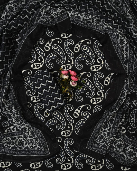 Designer Hand Block Printed Cotton Suit Set With Cotton Dupatta