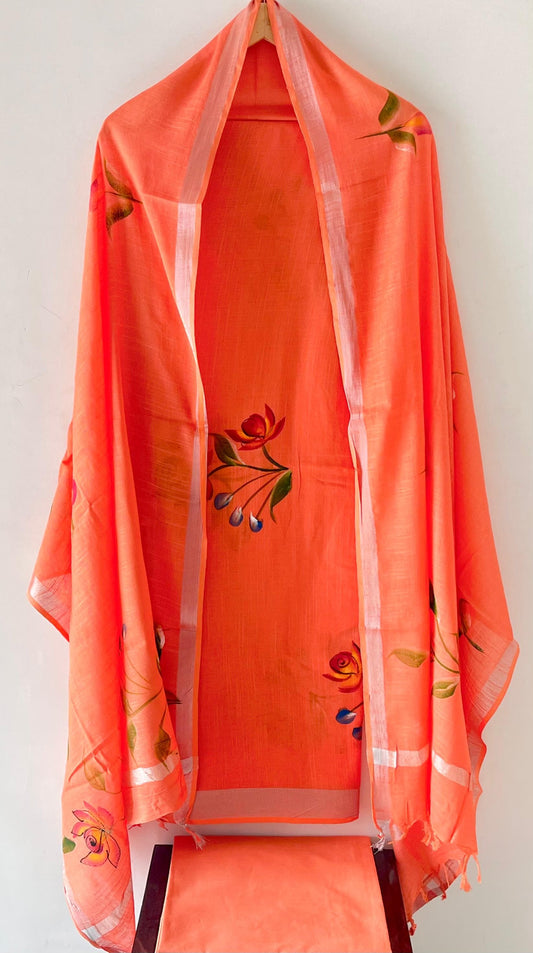 Premium Cotton Linen Hand Block Printed Cotton Linen Suit Set