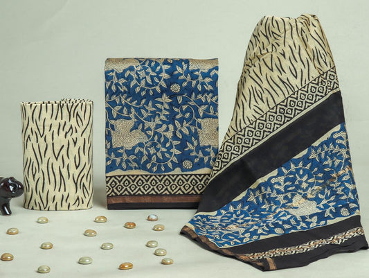 Designer Handblock Printed Chanderi Silk Suit Set