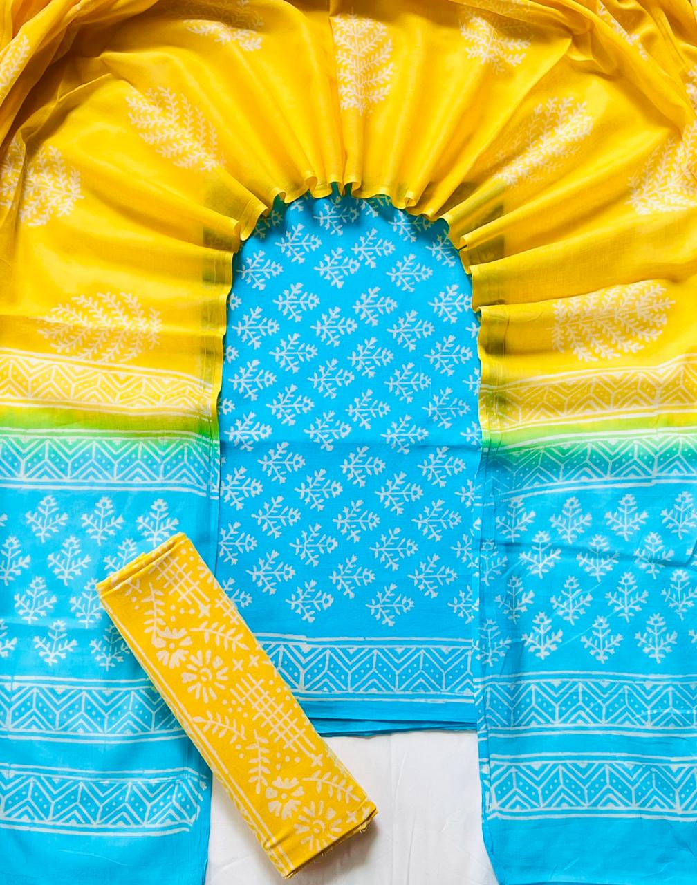 Pure Soft Cotton Hand Block Printed Suit Set With Cotton Dupatta