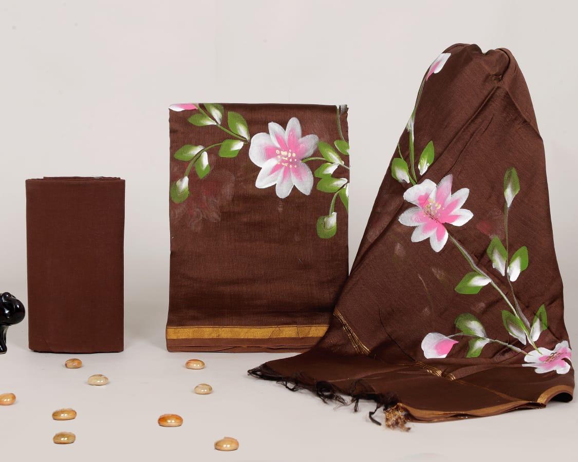 Designer Hand Painted Chanderi Silk Suit Set