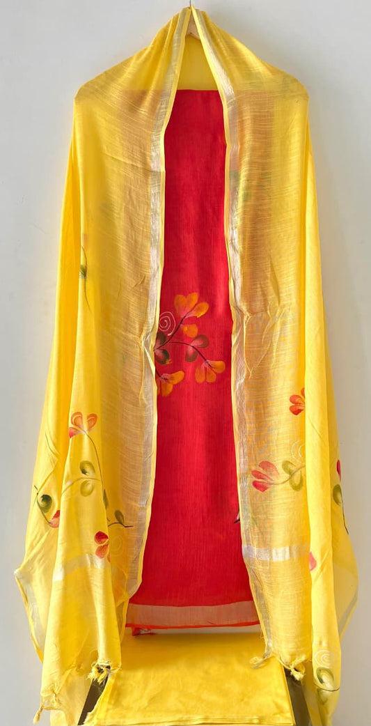 Premium Cotton Linen Hand Block Printed Cotton Linen Suit Set