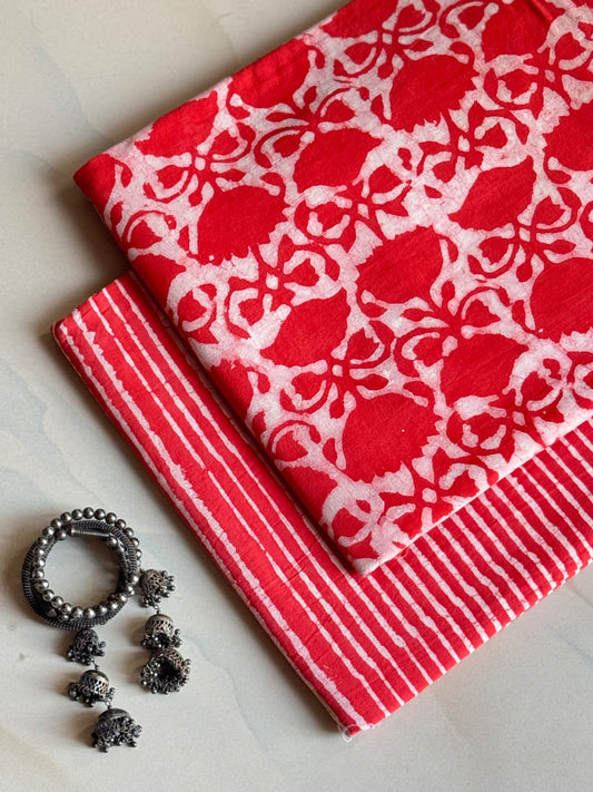 Pure Soft Cotton Handblock Printed 2PC Top-Bottom Suit Set (2.50 Meter Each)