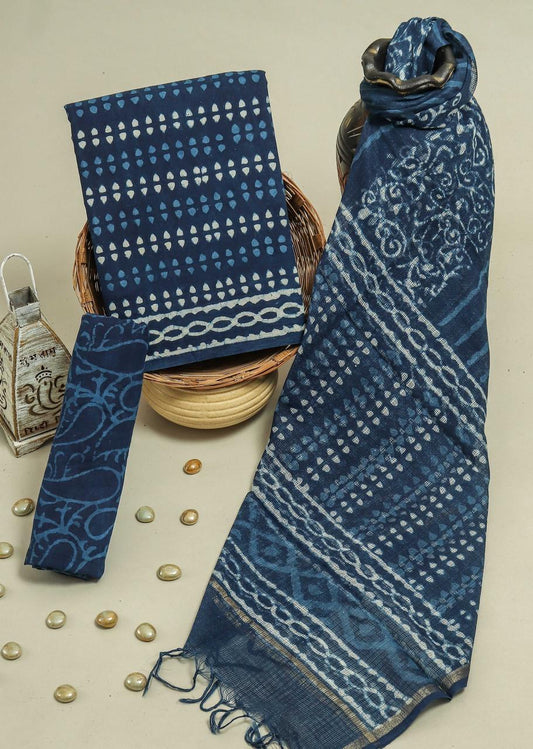Pure Cotton Hand Block Printed Suit Set With Kota Doria Dupatta
