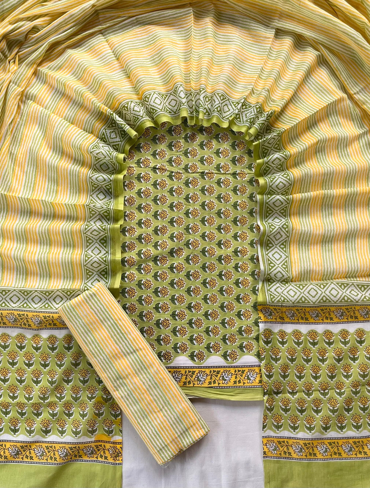 Pure Soft Cotton Hand Block Printed Suit Set With Cotton Dupatta