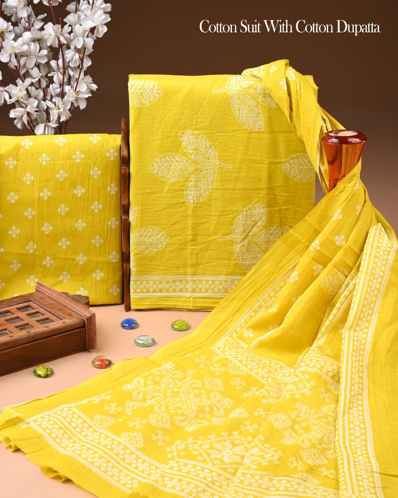 Designer Hand Block Printed Cotton Suit Set With Cotton Dupatta