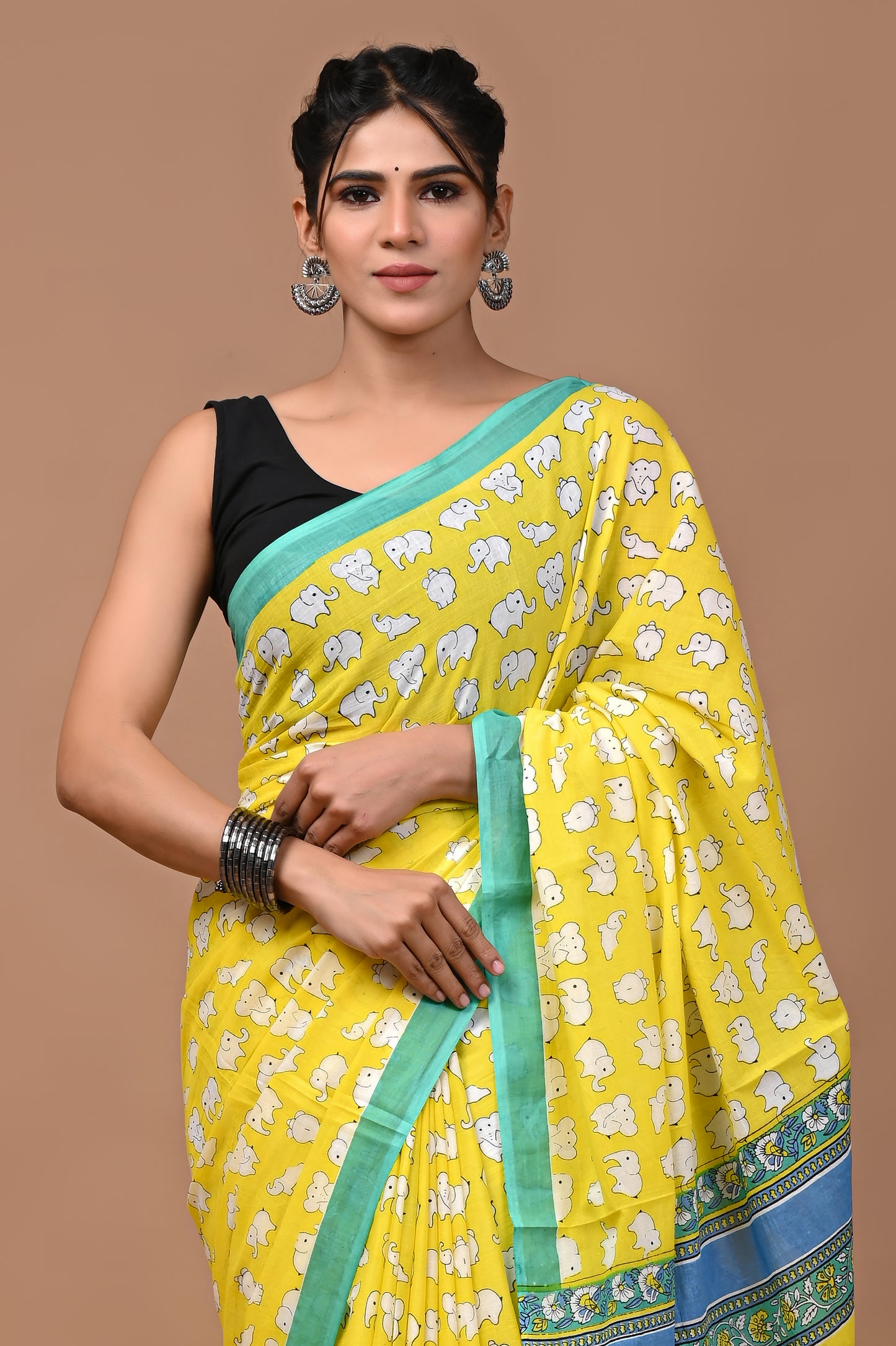 Pure Soft Cotton Handblock Printed Saree With Blouse